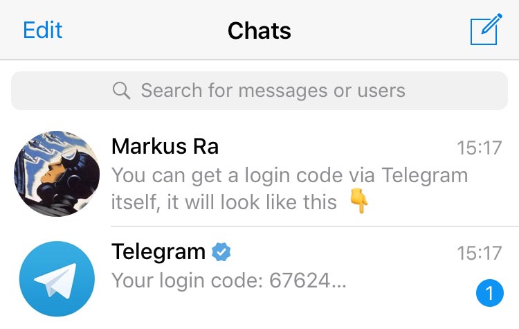 Telegram 登录验证码长这样